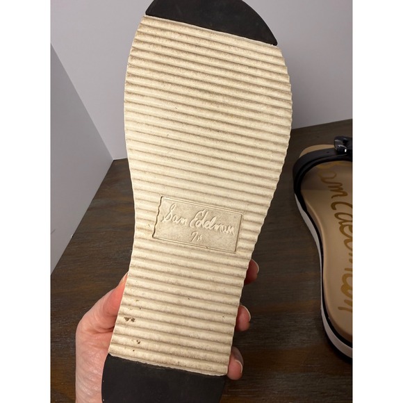 Sam Edelman Ariane Black Platform Slides Buckle Sandals 7.5 Leather - Picture 10 of 11